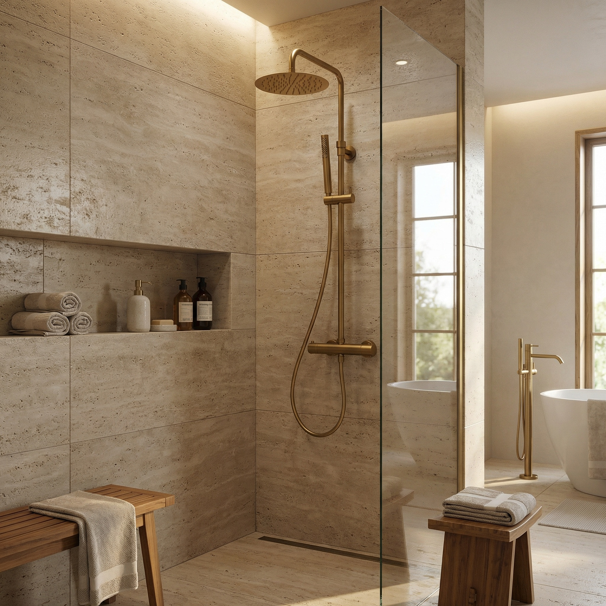 SAT DARK Colonne de douche avec Mitigeur Thermostatique, Or Brossé (SATDASSTKBZ)