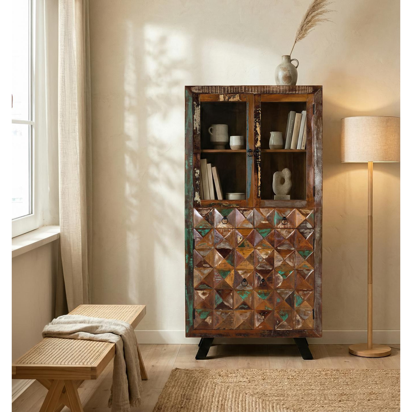 Vitrina de Madera Reciclada 90 Cm Estilo Industrial Moderno