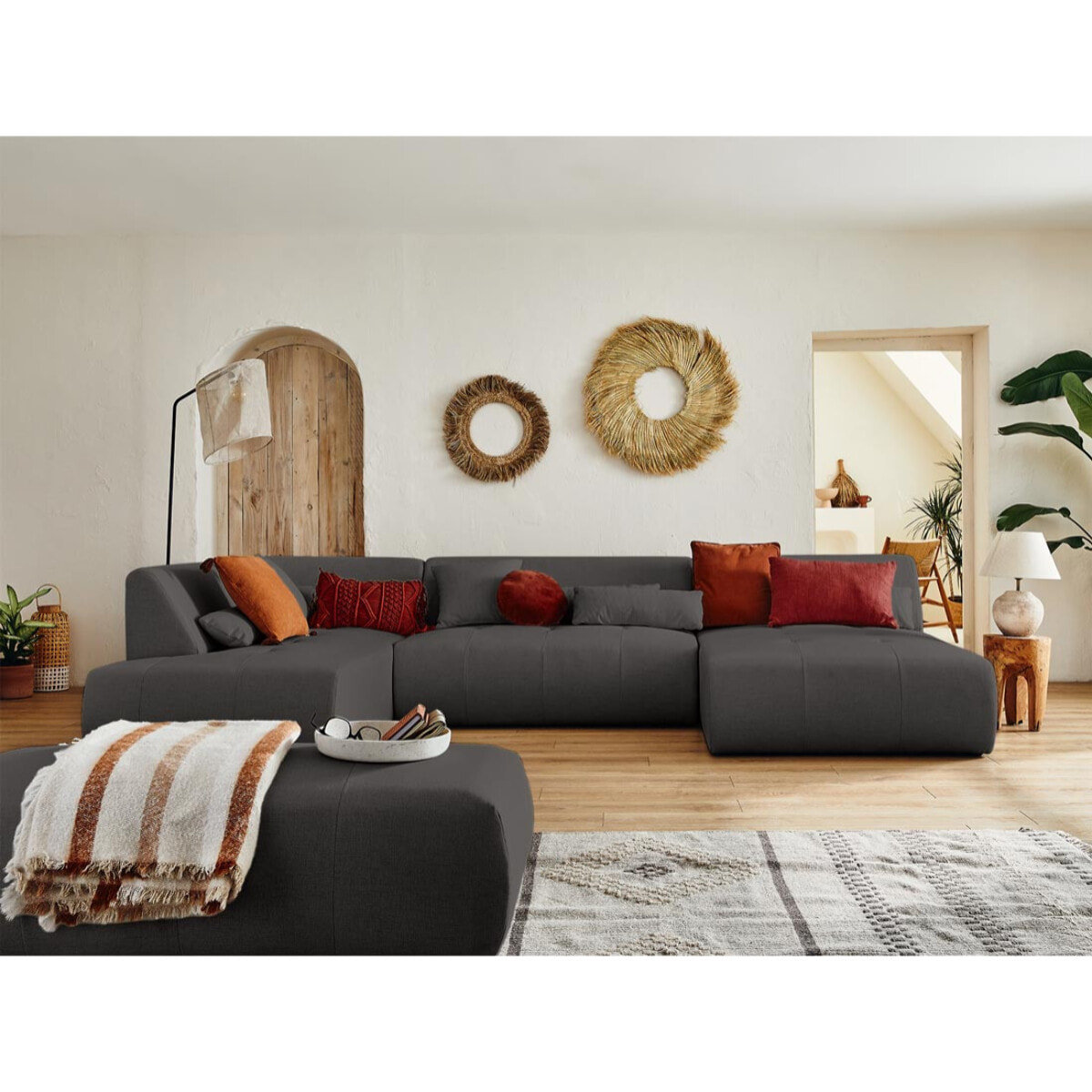 Onyx - canapé panoramique d'angle gauche 7 places - en tissu - Gris foncé