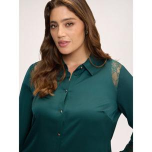 Fiorella Rubino - Blusa in raso stretch con inserti in pizzo - Verde