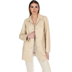 Giacca in pelle beige monopetto versione oversize