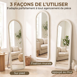 Miroir sur pied pleine longueur design velours blanc crème