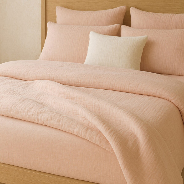 Paire de Taies d'oreiller gaze de coton lavé rose lotus