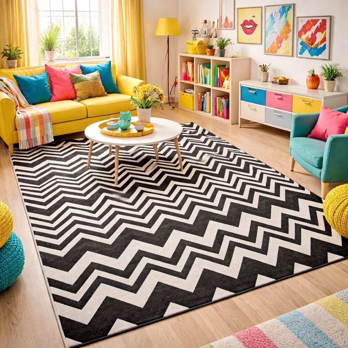 Tapis salon et chambre tissé motif géométrique LODE