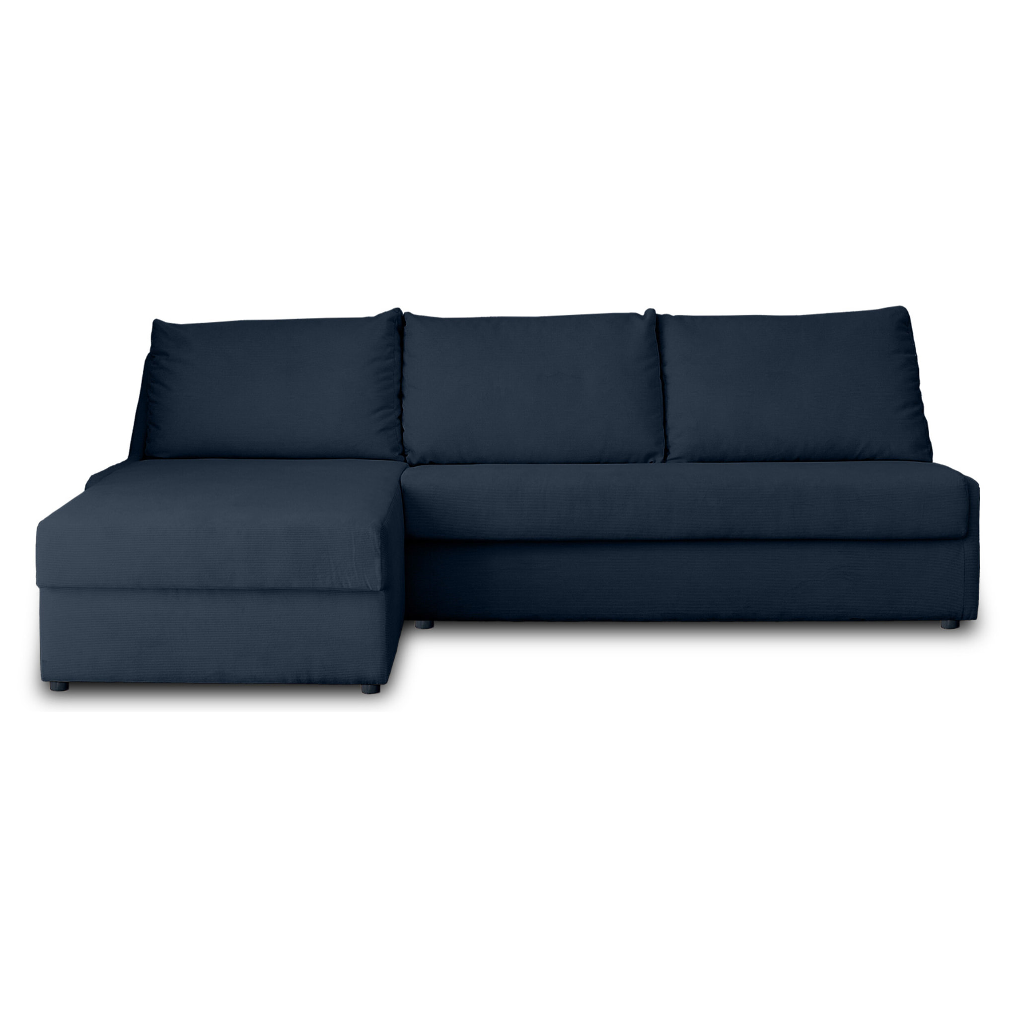 Palmira - canapé d'angle gauche - 4 places - convertible couchage quotidien - matelas 14 cm - en velours côtelé - Bleu nuit