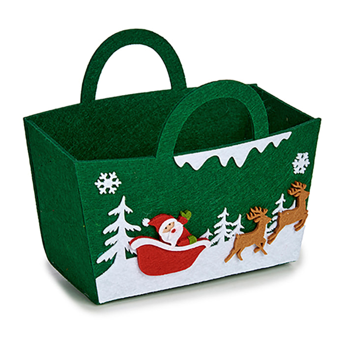 DAM Cesta redonda con asa, decoración navidad 21,5x9,5x18 Cm. Color: Verde