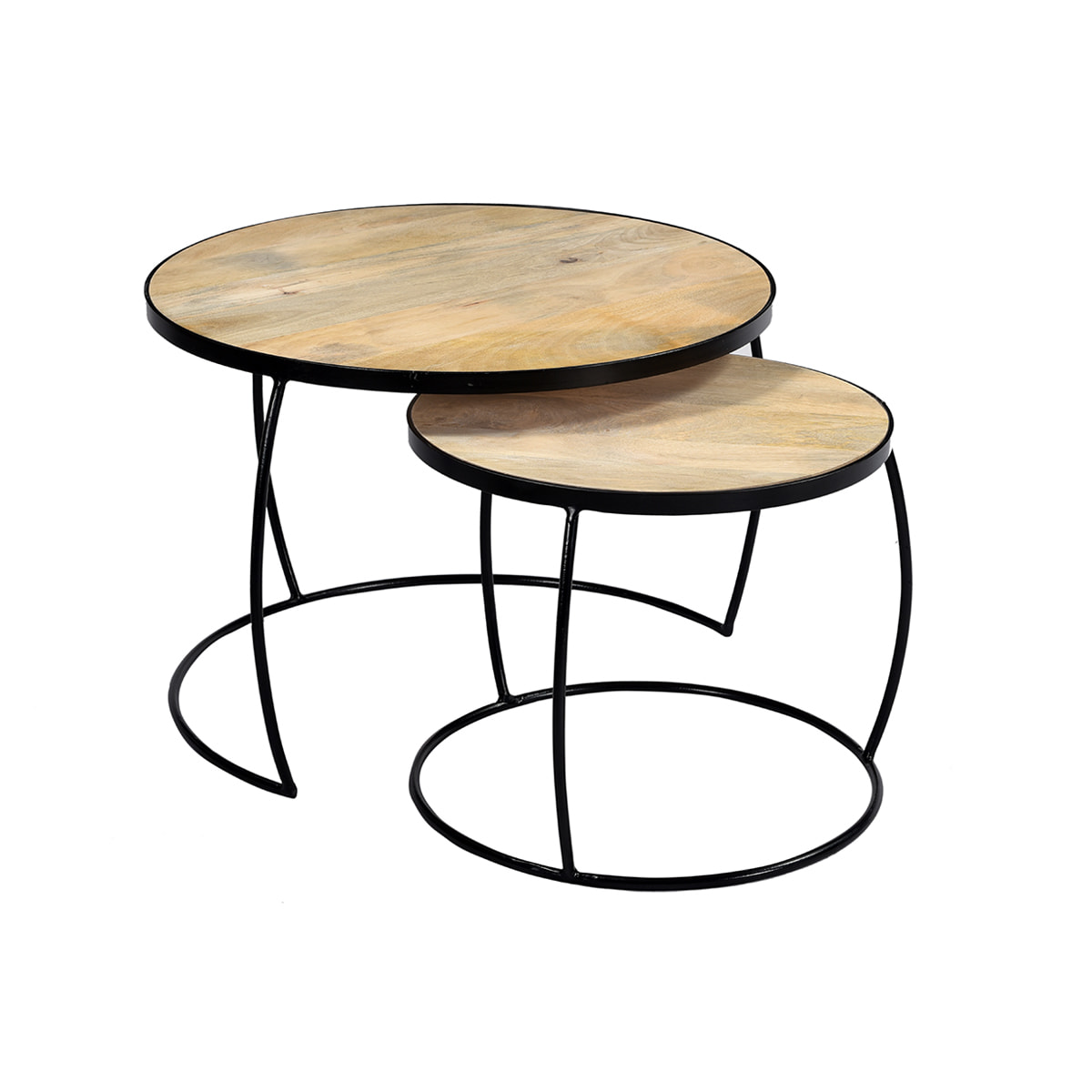 Tables basses gigognes rondes bois manguier massif (lot de 2) BARREL