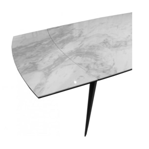 Table extensible céramique blanc marbré pieds métal noir L120/178cm - LEEDS
