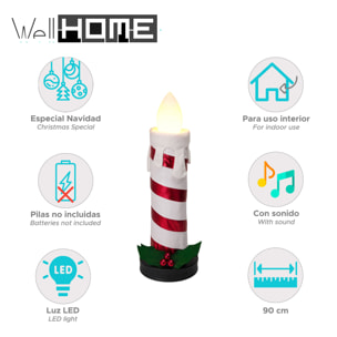 vela plegable de 90cm con luces de llama, color blanco y con música