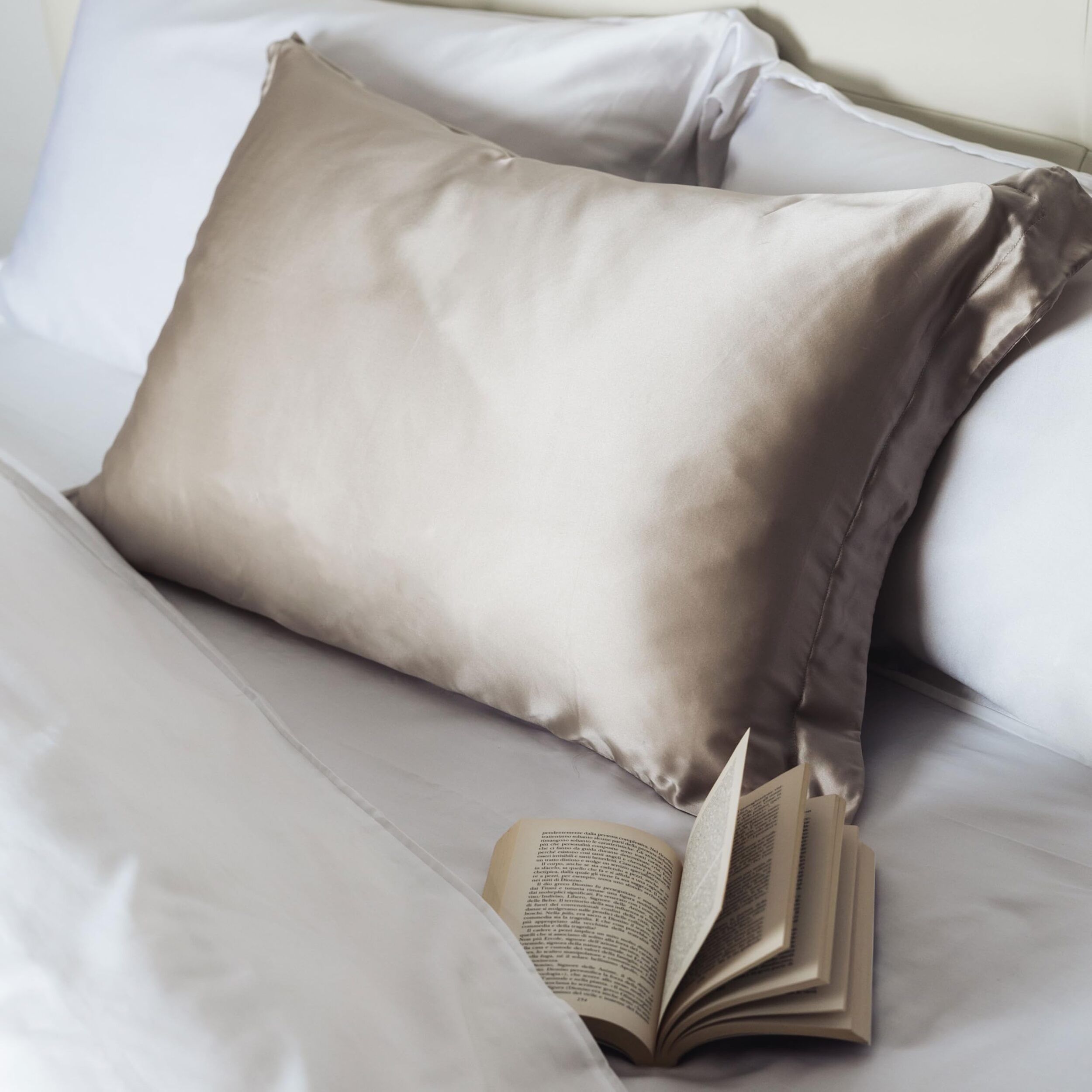 Coppia federe in seta 50x80 cm con zip e volani, fronte in seta morbida e lucente, retro in tencel traspirante, effetto anticrespo e delicata su pelle e capelli, eleganti e confortevoli, ideali per ogni stagione