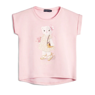 Camiseta de Niña Estampado Osito Rosa