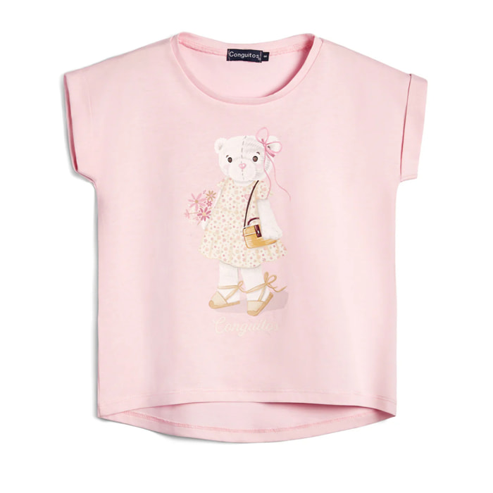 Camiseta de Niña Estampado Osito Rosa