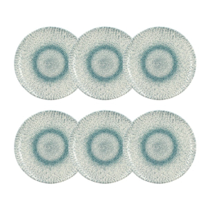 Lot de 6 assiettes plates en porcelaine blanche et bleue 27cm AQUA