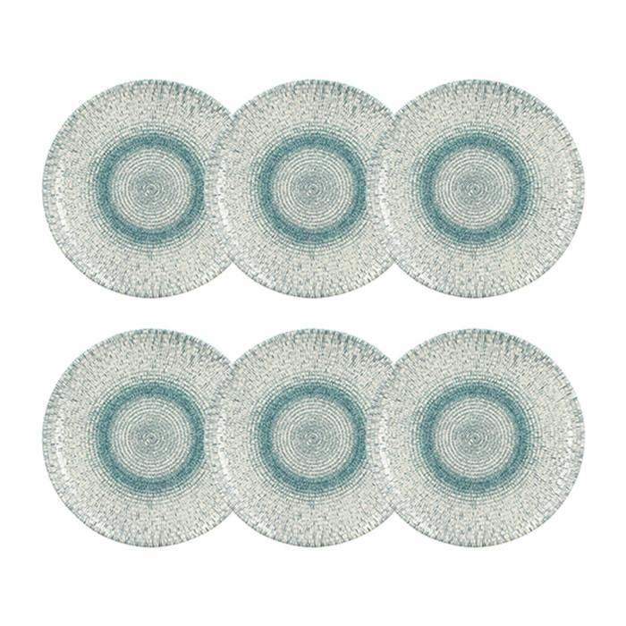 Lot de 6 assiettes plates en porcelaine blanche et bleue 27cm AQUA