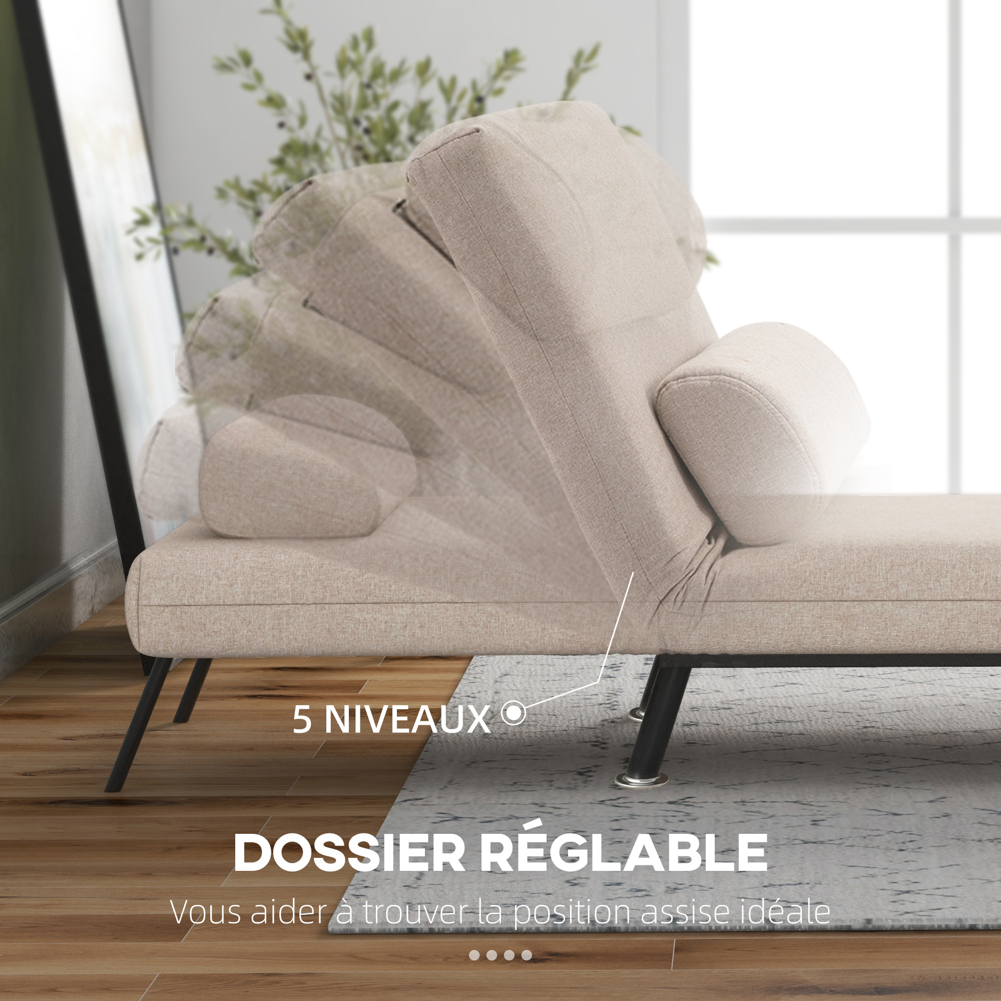 Fauteuil convertible 3 en 1 chauffeuse lit avec coussin beige
