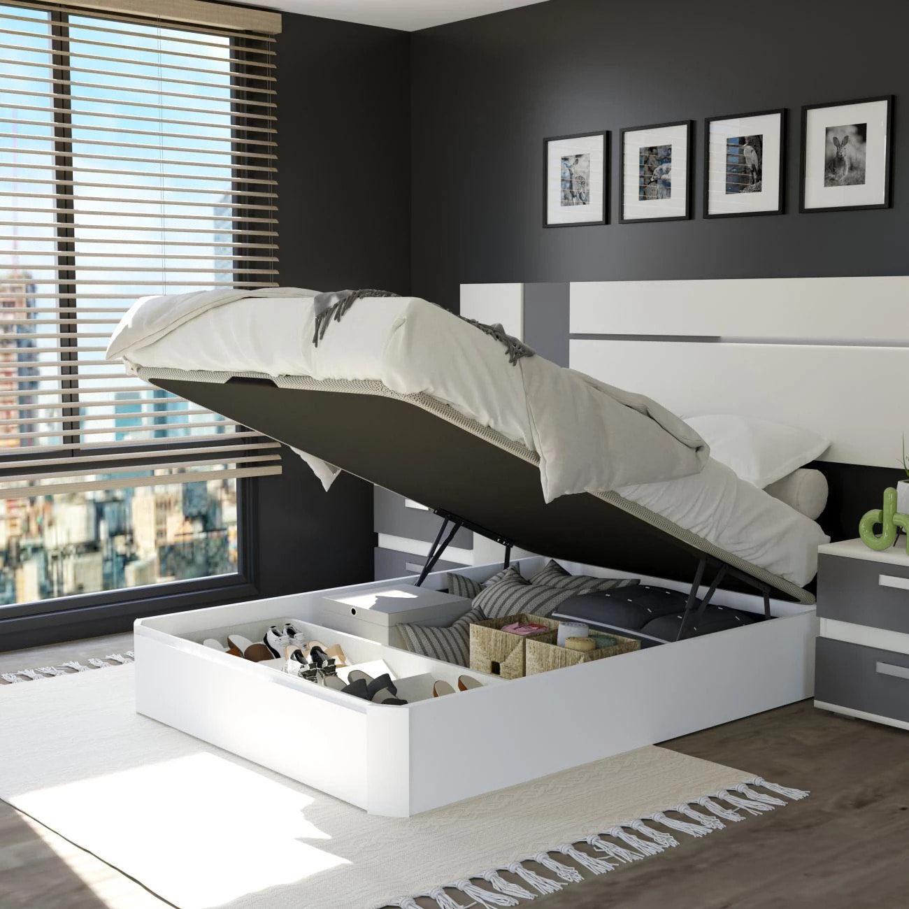 Canapé con zapatero 135x190 cm en blanco Luxury Plus 3D Blanco