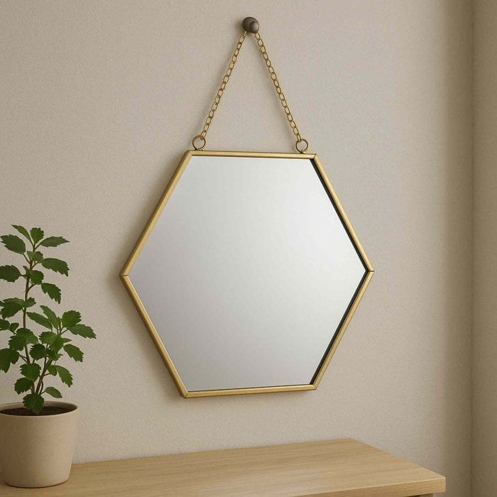 Espejo de pared en forma de panal, estructura metálica dorada 25cm, grosor 0,3cm