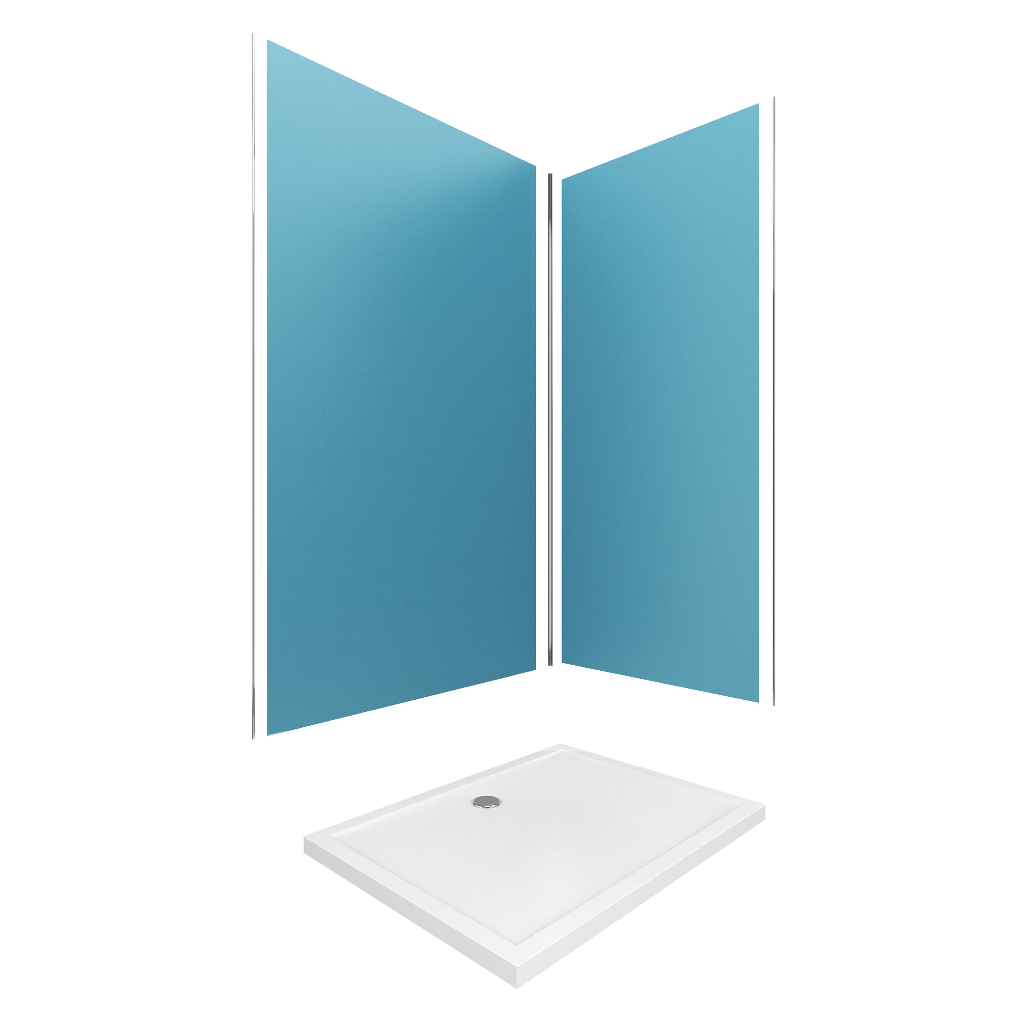 Pack Panneaux Muraux Aluminium Bleu 120+90 - Profilés Chromes + Receveur Acrylique 120x90