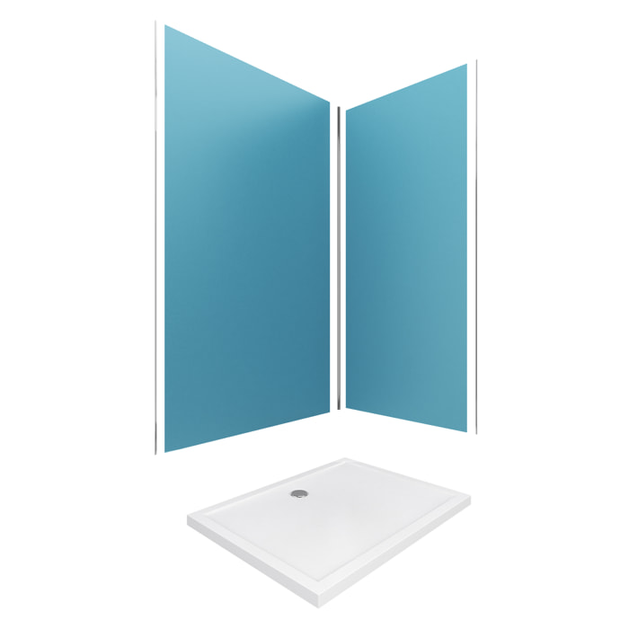Pack Panneaux Muraux Aluminium Bleu 120+90 - Profilés Chromes + Receveur Acrylique 120x90