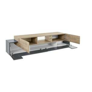 Mobile porta TV Amato, Credenza bassa da soggiorno, Base porta televisione, 100% Made in Italy, cm 220x40h51, Antracite e Acero