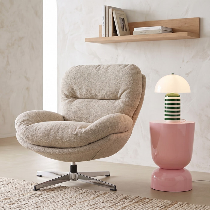 Fauteuil pivotant en tissu bouclé et piètement chromé - OLI