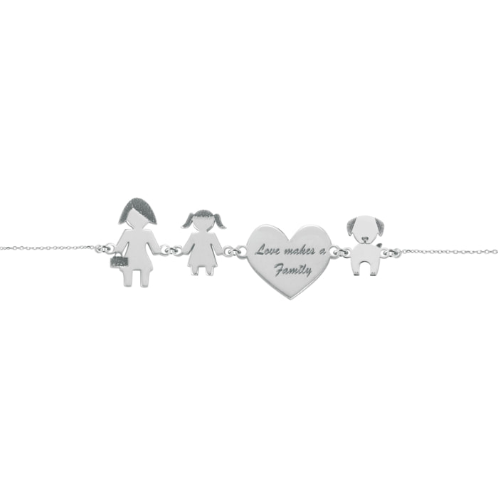 Bracciale Love Makes a Family Mamma-Bimba-Cuore-Cane Argento