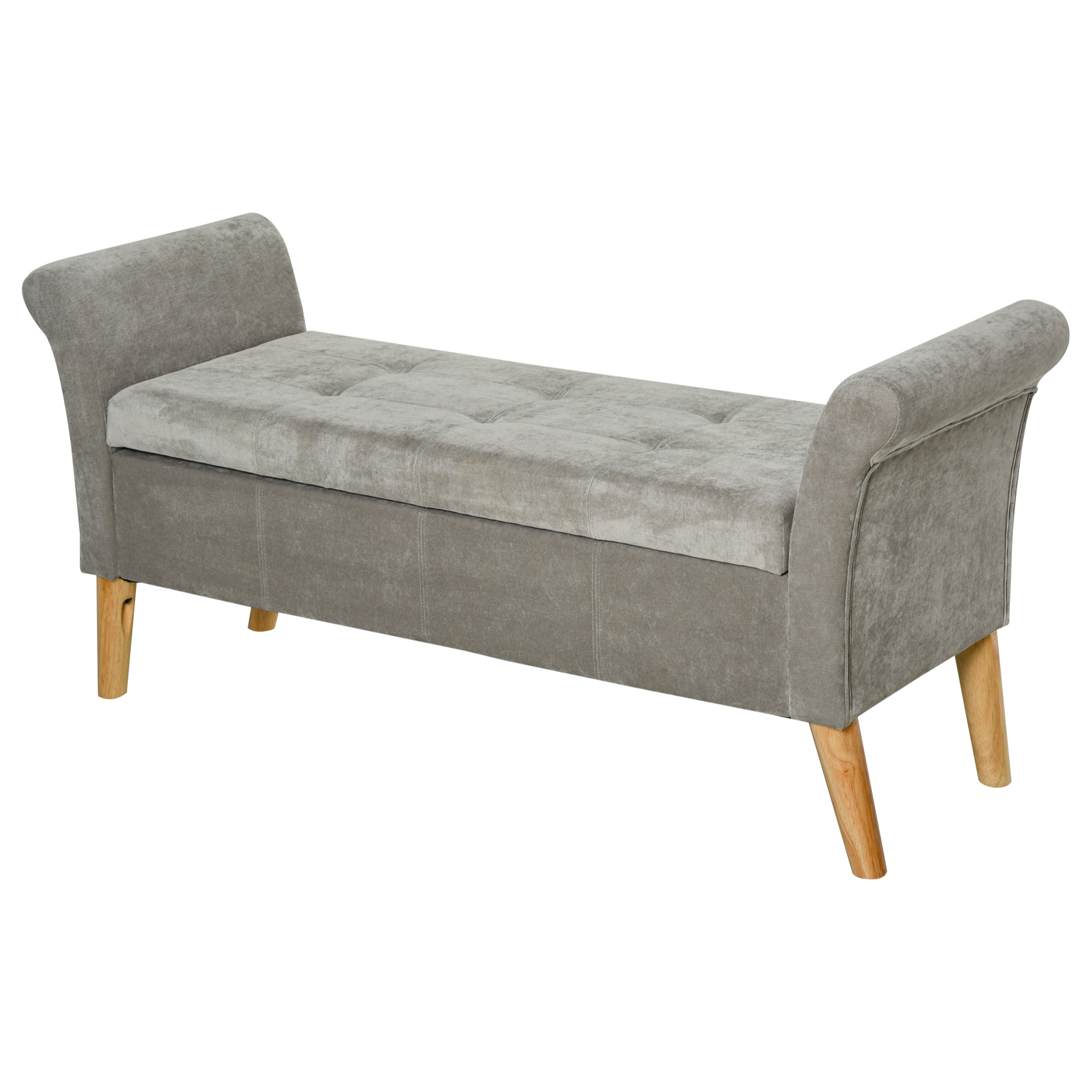 Banc Banquette Design Contemporain Accoudoirs Courbés Fonction de Rangement 2 en 1 136,5 x 45lx 62 cm Gris