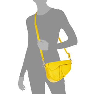 FIRENZE ARTEGIANI Borsa a Spalla da Donna Susanna. Vera Pelle Dollaro Made in Italy 22x7x17 Cm. Colore giallo