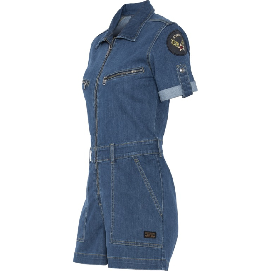 TRSWIFT2W SHORT JUMPSUIT WITH MILITARY BADGES IN STRETCH DENIM  97% COTTON 3% ELASTANE Blu