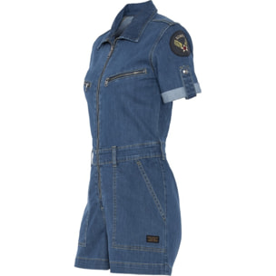 TRSWIFT2W SHORT JUMPSUIT WITH MILITARY BADGES IN STRETCH DENIM  97% COTTON 3% ELASTANE Blu