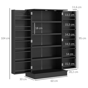 Armario de Cocina Armario Despensa Cocina con 2 Puertas y 16 Estantes Alacena Moderna con Estantes Ajustables para Comedor Salón 60x30x104 cm Negro
