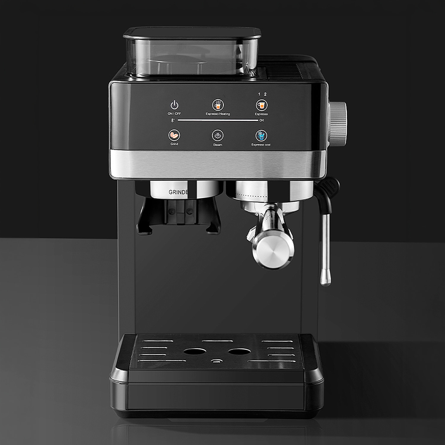 Cafetera 5520 con 20 niveles de molido, extracción dual para café caliente y frío, vapor potente, tanque 1,8L, 1350W y 20bar.