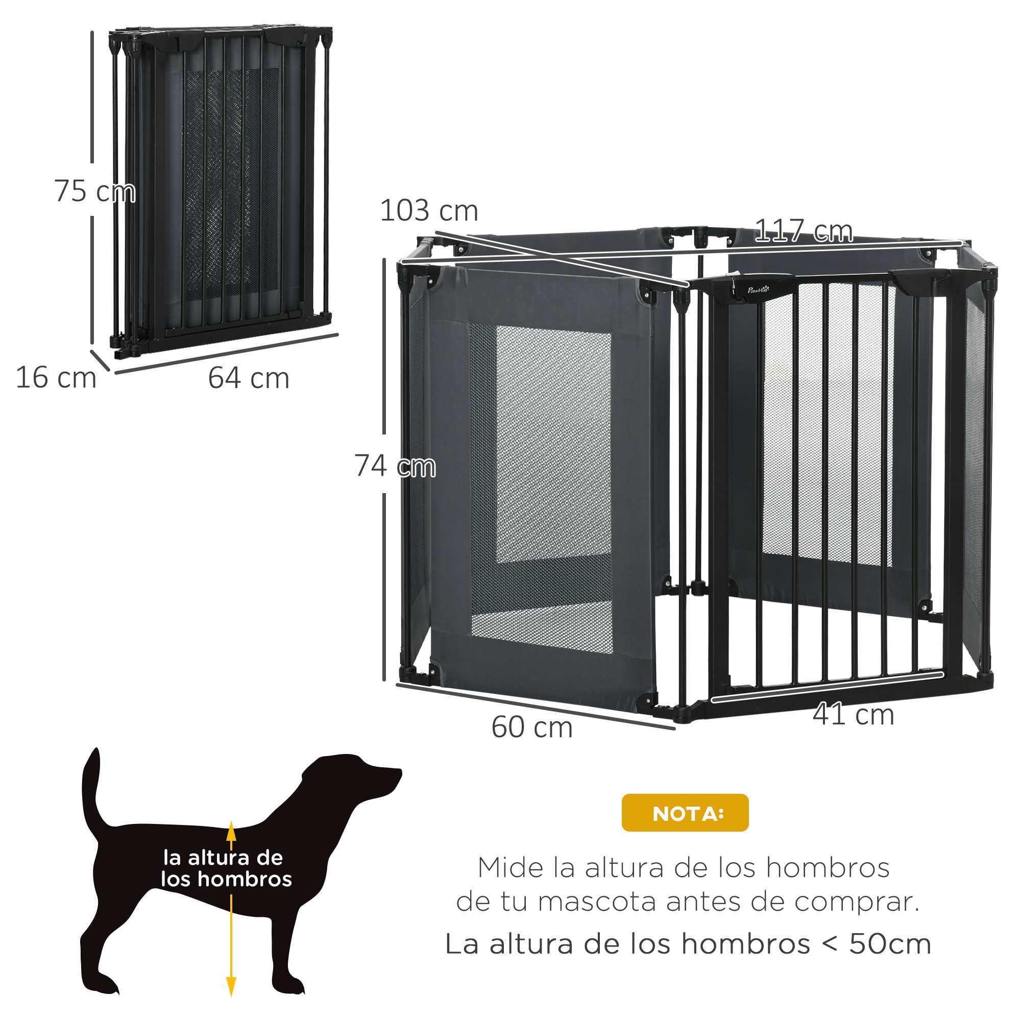 Parque Plegable para Perros de 6 Paneles Barrera de Seguridad 117x103x74cm Negro