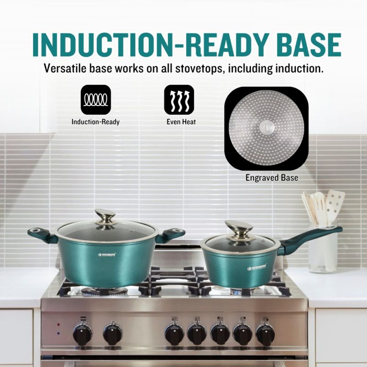 Batterie de cuisine 15 pièces avec revêtement en marbe Bleu Herzberg HGMETBL15-BLU