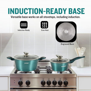Batterie de cuisine 15 pièces avec revêtement en marbe Bleu Herzberg HGMETBL15-BLU