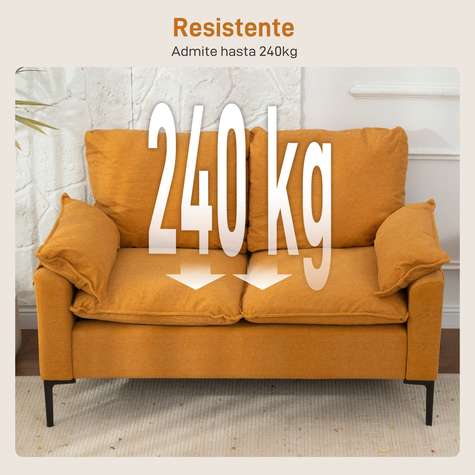 Sofá de 2 Plazas, Tapizado en Terciopelo, Sofá Moderno con Patas de Metal, Reposabrazos Acolchado, para Salón, Dormitorio, Oficina, Sala de Estar, 130x77x84 cm, Amarillo