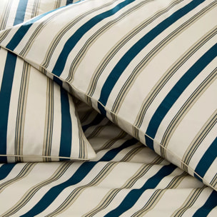 Lot h.couette +taies satin de coton imprimé beige marine Etretat marine
