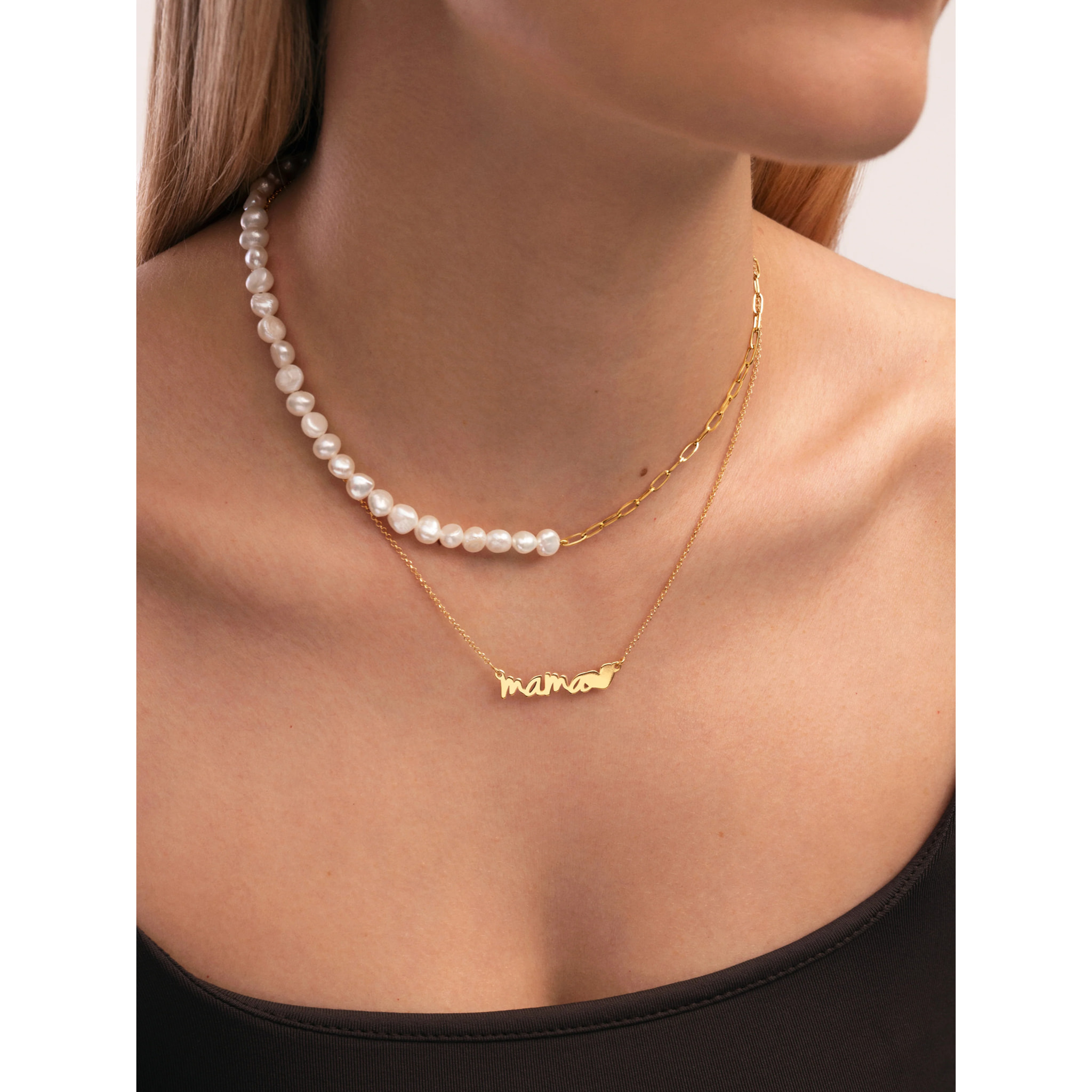 Collar Mamá Heart Plata Baño Oro