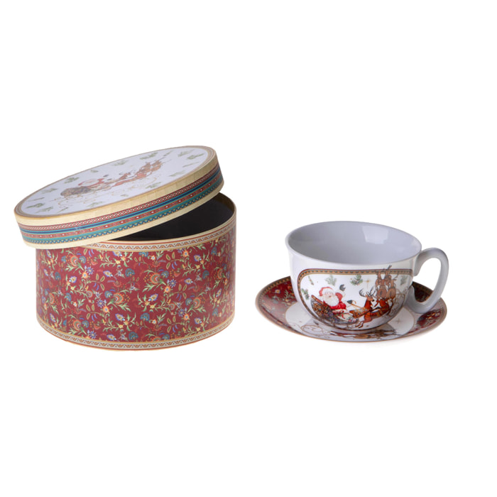 Tazza con Piatto con Babbo Natale con Gift Box - Pezzi 2 - Colore Rosso - 9x16,2Hx9cm - Bianchi Dino