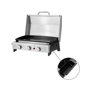 Plancha à gaz avec 3 bruleurs et couvercle en métal "Fasto" - 7,5 kw - Gris