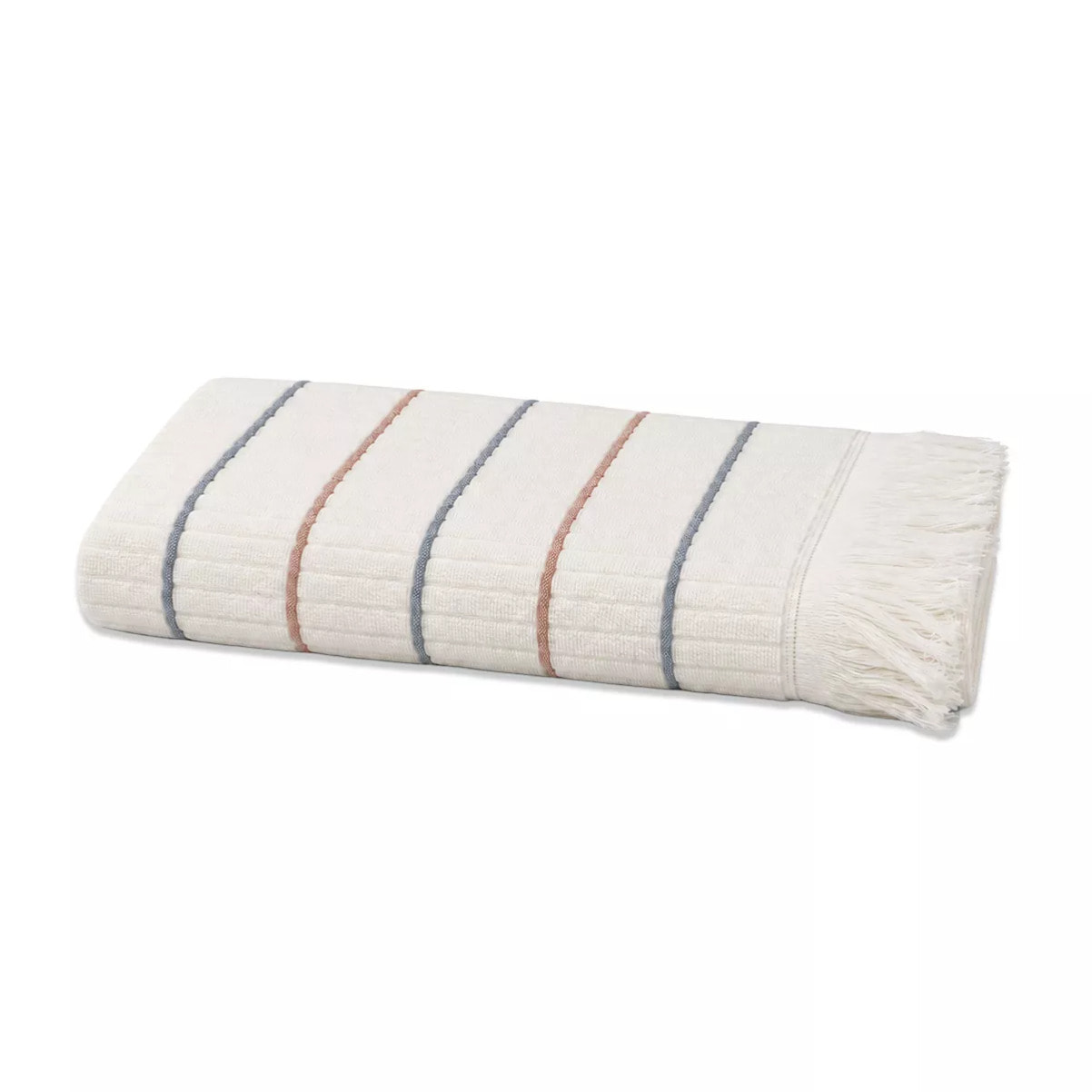 Drap de douche pur coton 580 g/m² tissé teint rayé bordeaux marine Farniente tangerine