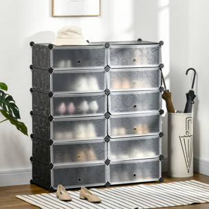 Meuble de rangement - meuble à chaussures modulable 12 casiers avec portes et étagères - dim. 94L x 37l x 108H cm - PP noir blanc