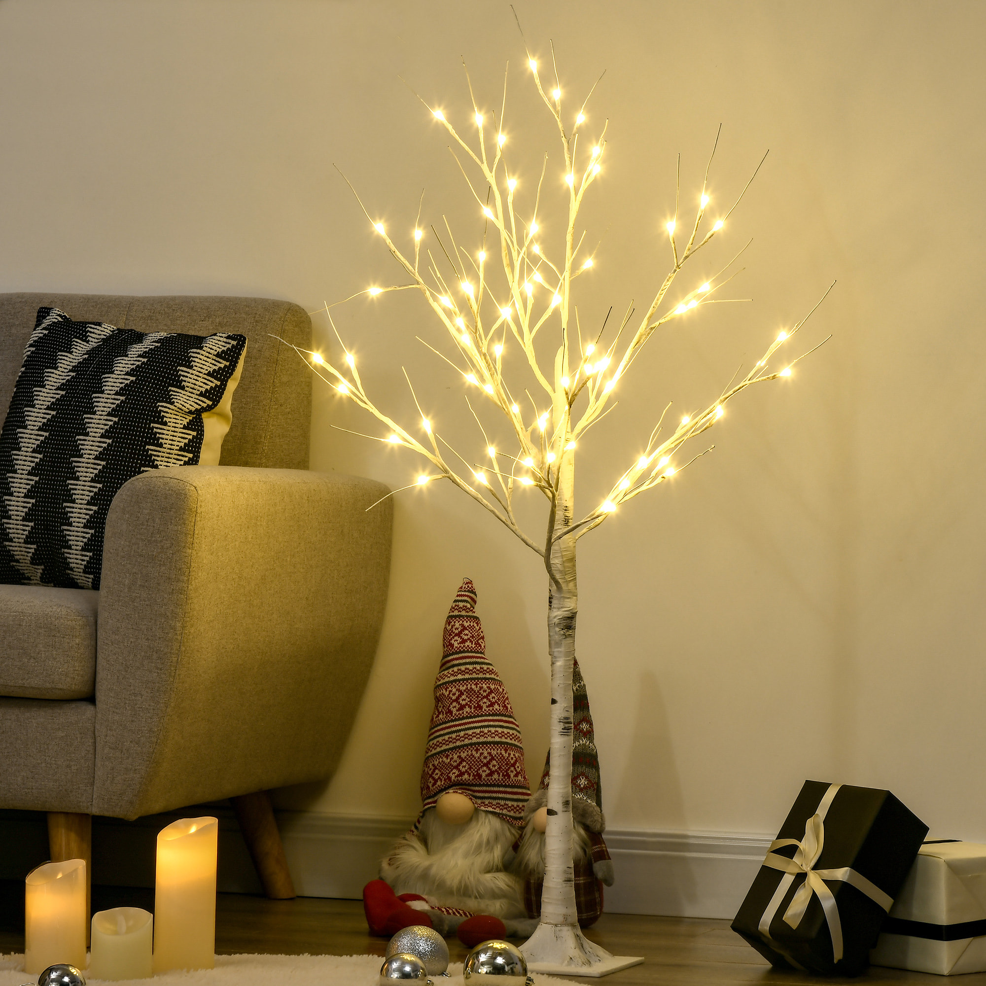 Arbre lumineux LED - décoration lumineuse de Noël - 72 LEDS - 1,2H m - métal PP blanc