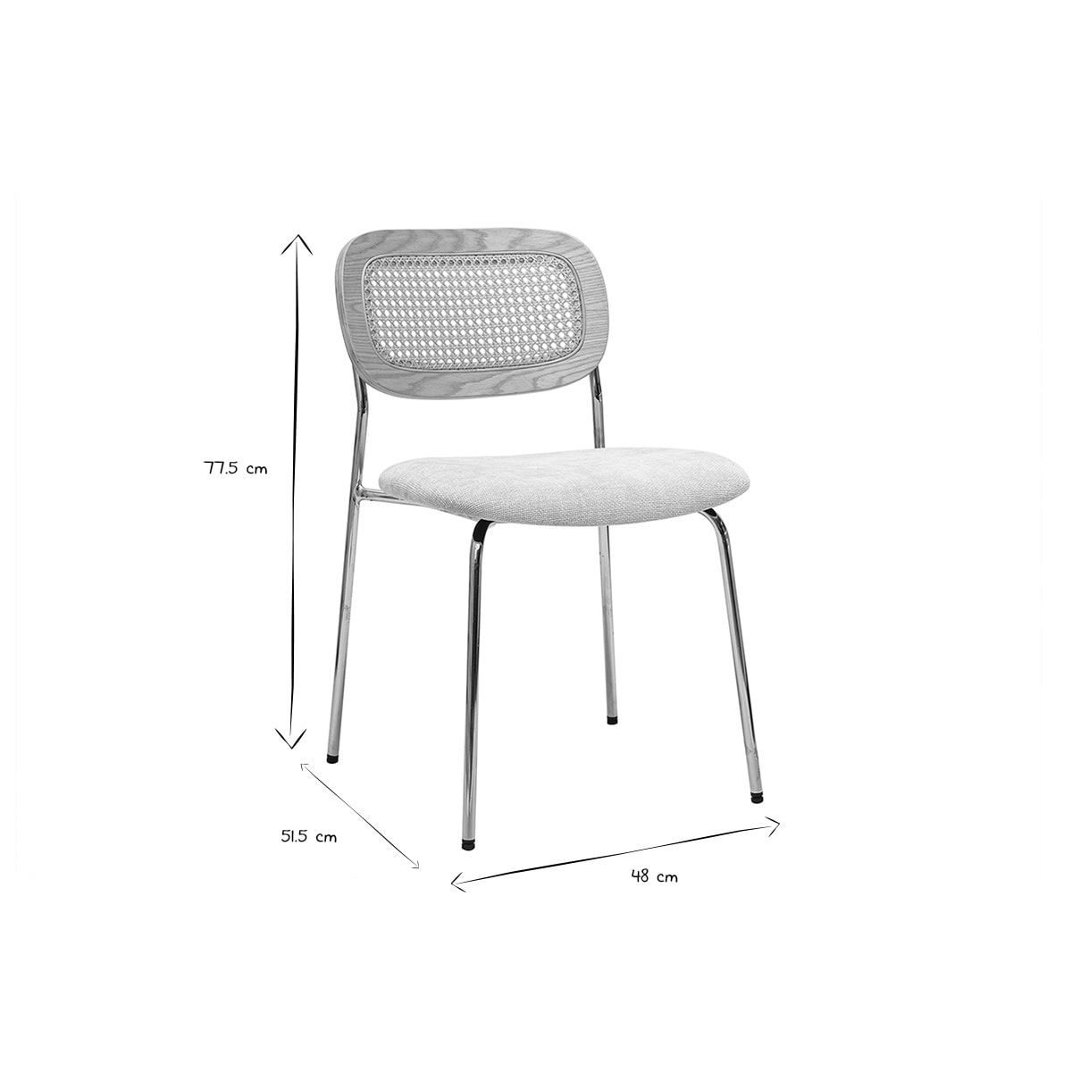 Chaises design en tissu effet velours texturé beige, métal chromé et cannage rotin (lot de 2) MIRANDA