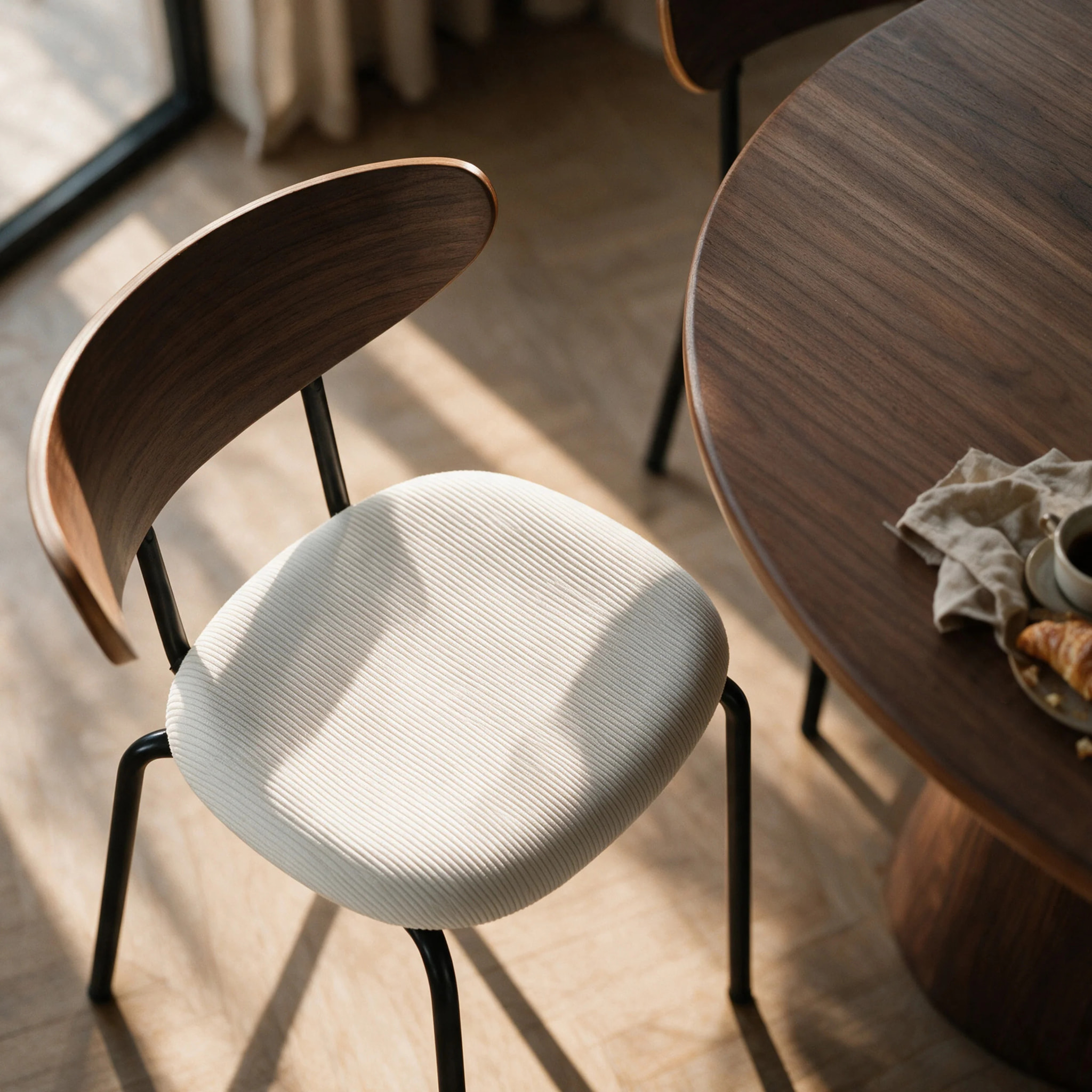 Lot de 2 chaises en velours côtelé blanc crème et dossier en bois - Jade