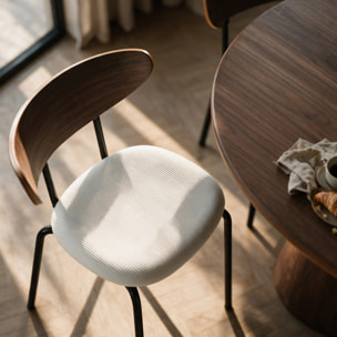 Lot de 2 chaises en velours côtelé blanc crème et dossier en bois - Jade