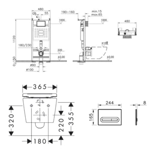 Pack WC Bâti autoportant V-Fix Core + WC sans bride Hansgrohe EluPura S + Abattant SoftClose + Plaque noire mat (VFTFPURA6)