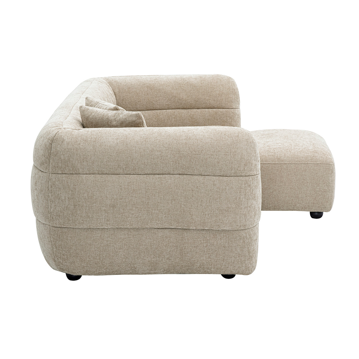 Canapé 3 places et repose pieds en tissu effet velours texturé beige JOYA