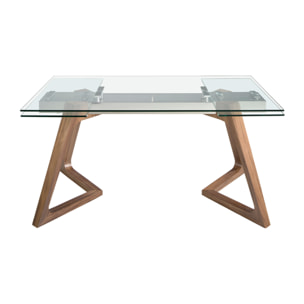Mesa comedor extensible rectangular con tapa de cristal templado 160x90x75cm