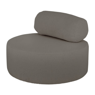 Sillón de bouclé redonda color gris oscuro de 91x71cm Alto: 71 Largo: 91 Ancho: 91